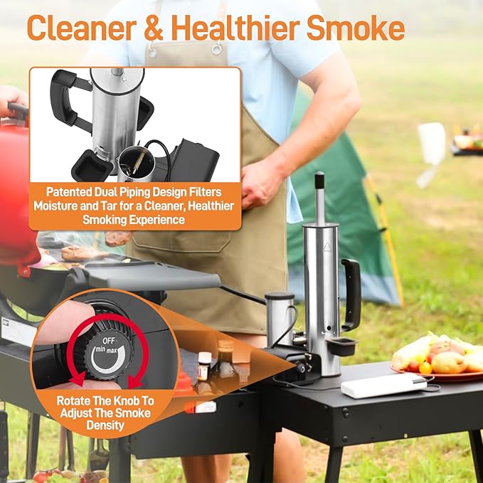 Portable Electric Smoke Generator, Adjustable Smoke Control, Fits 99% Pellet Smokers & Grills, Cold/Hot Smoking Modes for Meats/Salmon/Cheeses, with BBQ Smoker Guide