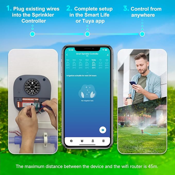 Smart Sprinkler Controller, 16-Zone/Station Irrigation System with APP Remote Control, GreenVation 2.4G/5GHz WiFi Water Timer for Outdoor Garden/Yard/Lawns (16 Zone)