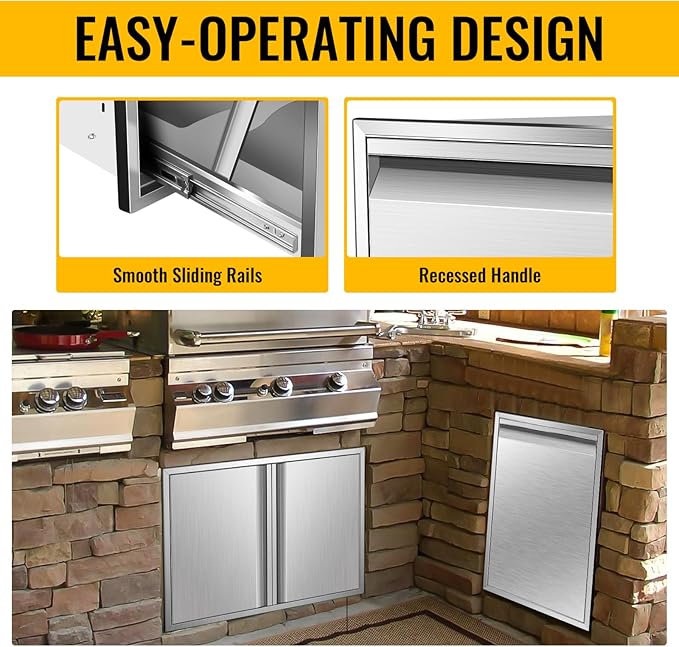 Outdoor Kitchen Drawers, Box Frame Style Flush Mount BBQ Drawer w/Stainless Steel Handle, BBQ Island Drawers For Patio Grill Station,Trash Drawer