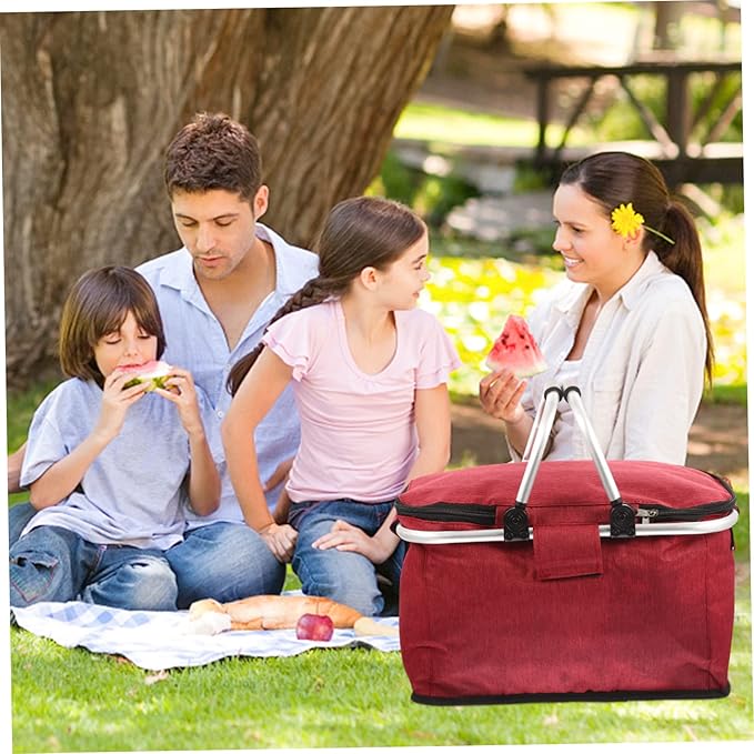Portable Picnic Basket Handle Insulated Folding Tote Bag for Outdoor Dining Capacity Storage Organizer for Food and Tableware Design