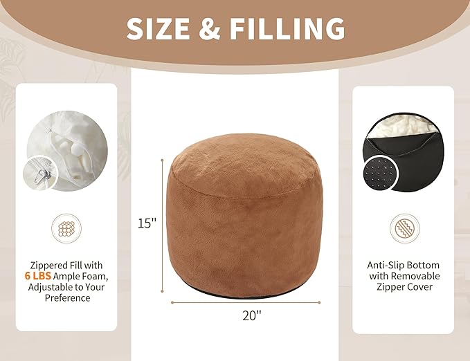 Pouf Ottoman Foot Stool Ottomans Foot Rest for Couch Small Ottoman Pouf Poof Ottomans for Living Room Poofy Footstools Foot Rest for Chair Hassocks 20"x15" Khaki
