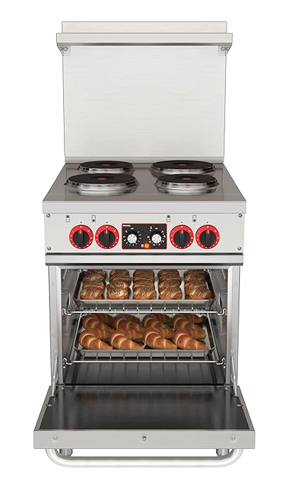 KoolMore 24 in. Commercial Electric Range with 4 Burners and 1 Standard Electric Oven in Stainless Steel - 208V 3-Phase, CSA Listed (KM-CR24-E)