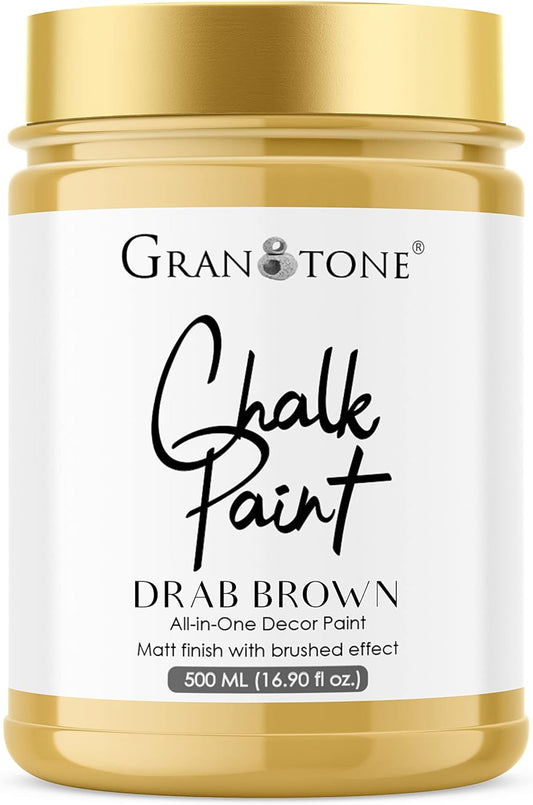 GRANOTONE Chalk Paint for Furniture, Matt-Finish Water-Based Acrylic Paint for Wood, Walls, Metal, Glass, Paper, Fabric Canvas, Maximum Coverage Chalk Paint for Kids & Adults, 500 Ml (DRAB BROWN)