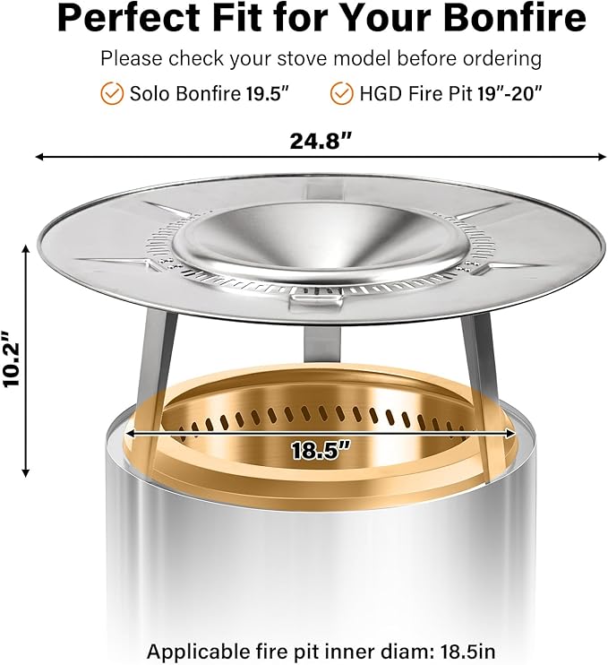 HGD Firepit Heat Deflector for Solo Stove Bonfire & 19.5-20.5" Fire Pits, Portable 304 Stainless Steel Heat Diffuser Captures & Redirects Warmth, Detachable Camping Essential