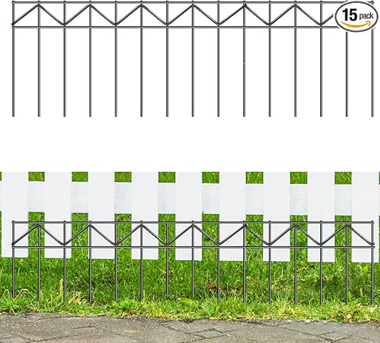 15 Pack 32" L x 10" H Animal Barrier Fence, No Dig Fence Patented Product, 5.5mm Galvanized Stakes with 2.1" Spacing, Anti Digging for Dogs Outdoor Yard Patio, Total 40Ft(L) X 10in(H) Black