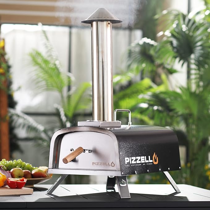 PIZZELLO 12" Outdoor Pizza Oven Propane and Wood Fired Pizza Maker Multi-Fuel Pizza Ovens with Gas Burner, Wood Tray, Stone, Pizza Peel, Cover, Forte Gas (Black)