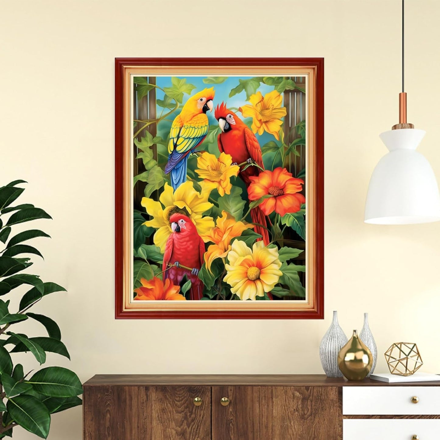 DMCVIVR Stamped Cross Stitch Kits for Adults Beginners Embroidery Kits 11CT Needlepoint Kits Cross Stitch Patterns Embroidery Patterns-Parrot Flowers 16x20 inch