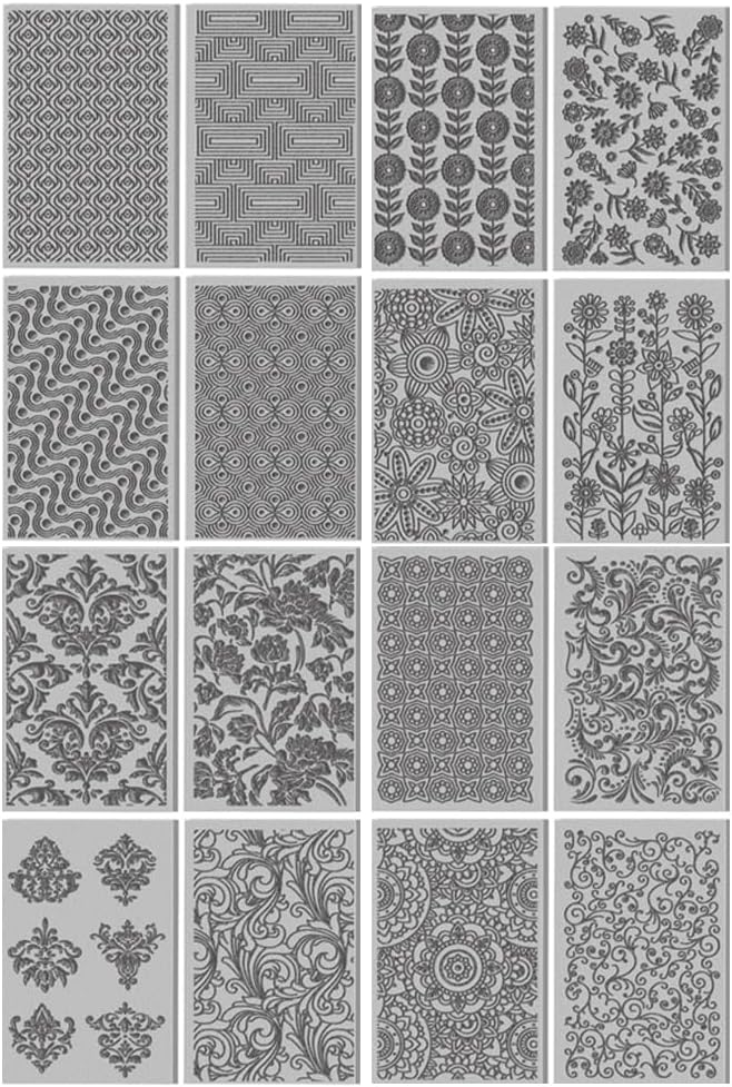 CHGCRAFT 16 Sheets Artistic Flowers Clay Texture Mat Geometric Pattern Polymer Clay Texture Sheets DIY Tools for Pottery Earring Jewelry Making Stamp Engraving Machines, 4x2.6inch