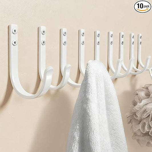 10-Pack Wall Hooks for Towel/Coat - 22LB Heavy Duty Metal Hanger Wall Mount, for Outdoor, Closet, Door, Shelf, Bathroom, for Backpack, Cup, Clothes, Mug, White Matte Screws Included