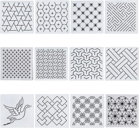 FREEBLOSS Embroidery Stencils - Geometric Sashiko Patterns - Acrylic 14x14cm