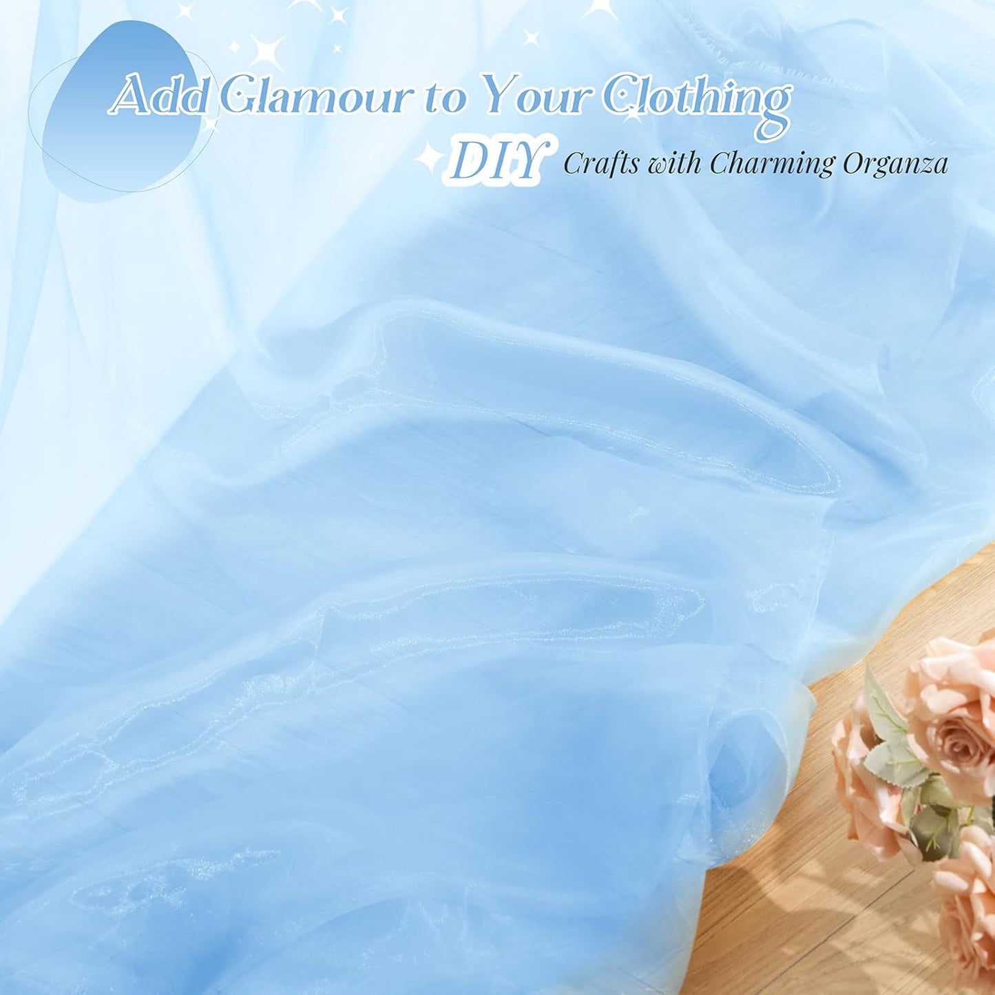 P Pothuiny Sheer Organza Fabric by The Yard, 3 Yards x 60 Inch Wide Bridal Light Blue Organza Tulle Fabric Roll Shiny Gauze Fashion Dress Sewing Craft for Wedding Party Decorations Backdrop