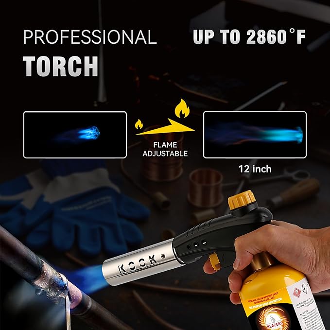 BLAZEAL Propane Torch Kit with 3x MAPP Gas,4-Flame Blow Torch Head with Propane Tank Base for MAP Gas,Work in All Angle,Trigger Start Torch Gun for Welding Brazing Soldering Grill Camping Cooking Food
