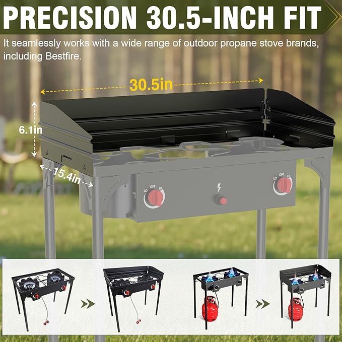 Bestfire Universal 54.3in Windpanel for 2 Burner Camping Stoves, Compatible with Most Outdoor Propane Stove Models, Portable Windshield for BBQ & Backyard Cooking, Easy to Install