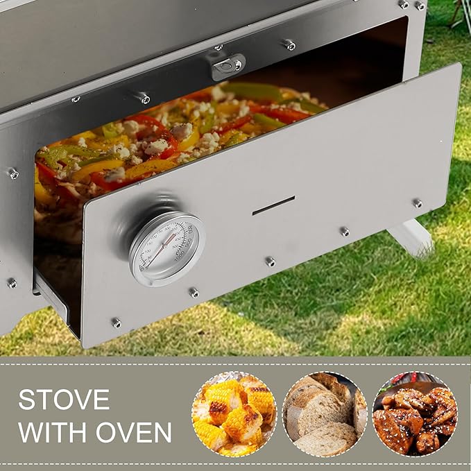 Wood Burning Stove with Oven - Portable Pellet Stove with Chimney Pipes, 304 Stainless Steel Outdoor Hot Tent Camping Stove for Winter, Hunting, Cooking, Hiking,Compatible with Wood/Pellets
