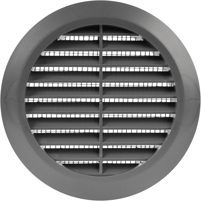 Graphite/Gray 4" Inch Round Ventilation Grille with Insect mesh. (Duct 4Ø / Grille 5Ø) Ventilation Applications. Indoor and Outdoor Vent Cover. Available 3 Sizes / 4 Colors.