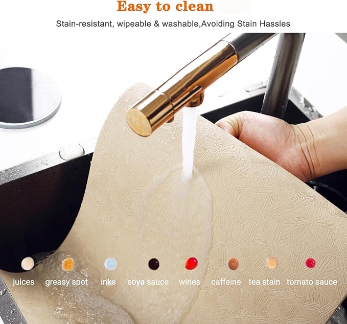 Vinyl Placemats Set of 4 Heat Resistant Easy Clean Non-Slip Place Mats for Dining Table. Faux Leather Waterproof Stain Resistant Wipeable Washable PU Table Mats(4, Beige)