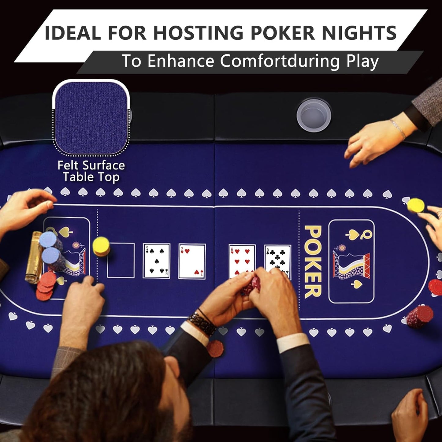 71" Foldable Poker Table for 8 Players, Professional Texas Hold'em Casino Table with Padded Rails& Cup Holders, Casino-Grade Felt Folding Game Table for Blackjack, Home, Parties, Game Nights