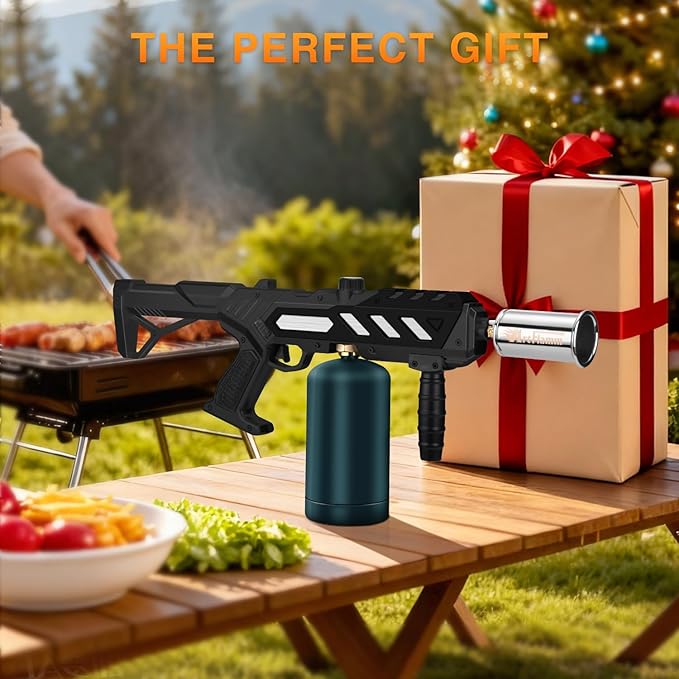 Powerful Propane Torch Gun, Kitchen Grill Torch with Detachable Design, Adjustable Flamethrower Torch Burner for Searing Steak, BBQ, Welding, Camping Charcoal Lighter(Tank Not Included)