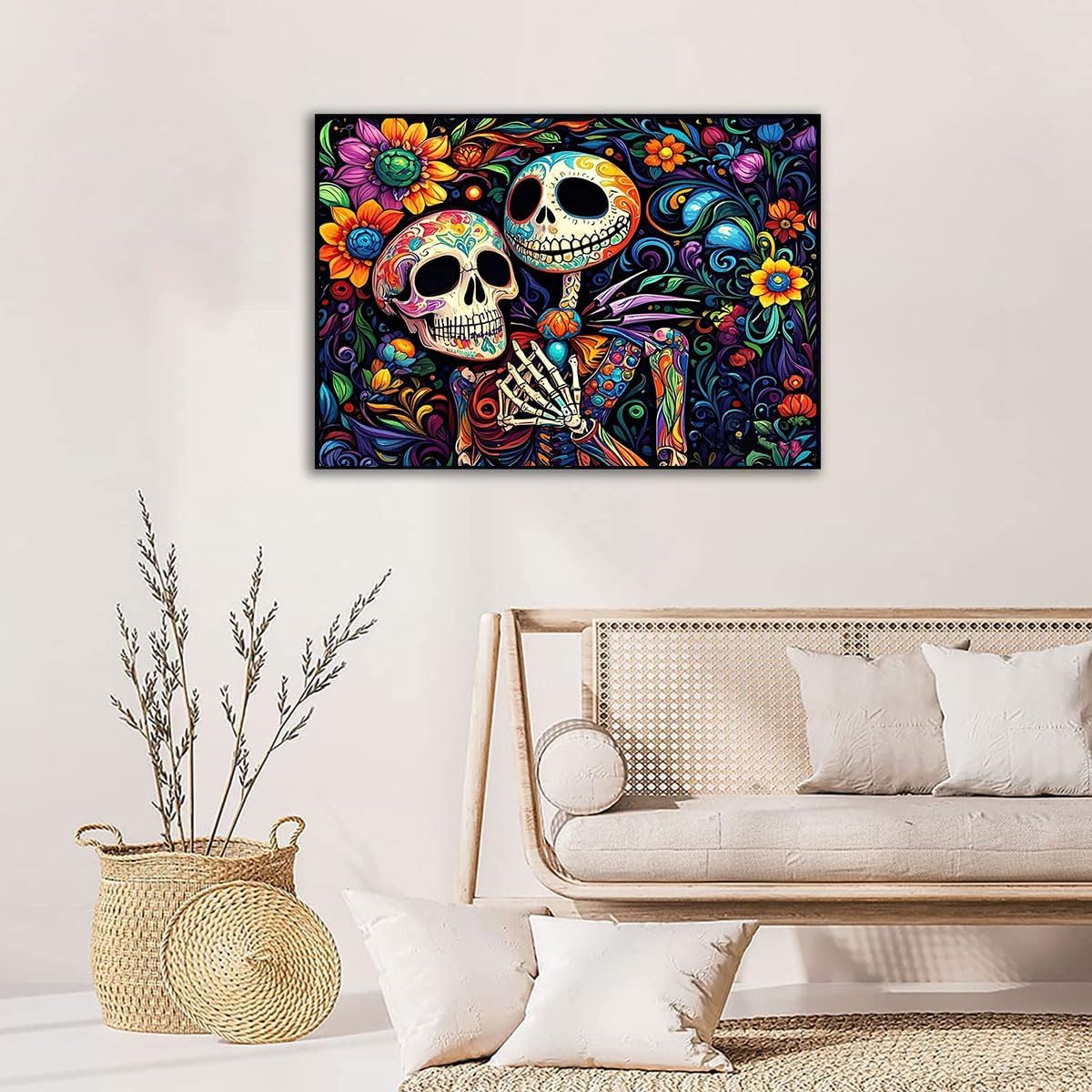 Halloween Stamped Cross Stitch Kits - Skullhead Jack Counted Cross Stitch Kits for Beginners Adults Needlepoint Cross-Stitch Patterns Dimensions Needlecrafts Embroidery Kits Arts and Crafts