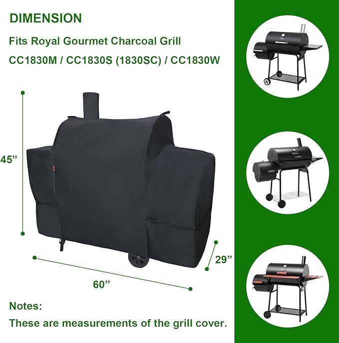 Outdoor Grill Cover Fits Royal Gourmet CC1830S/CC1830W/CC1830M/CC1830SC 30 Charcoal Grill, Waterproof 600D Heavy Duty Barrel Grill Cover, Fade Resistant & Rip-Proof BBQ Covers for Weather Protection.