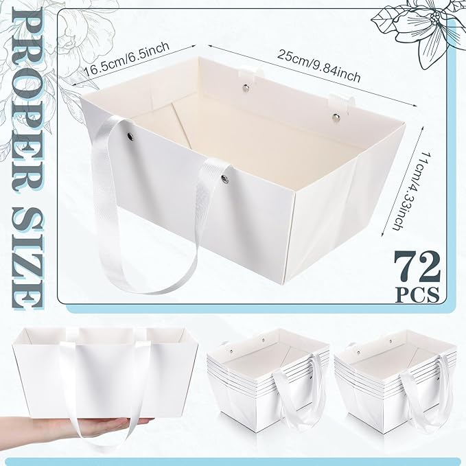 Glenmal 72 Pcs Baskets for Gifts Waterproof Empty Kraft Basket Bulk with Handles 9.8 x 6.5 x 4.3'' Gift Basket Empty to Fill for Wedding Party Christmas Valentines(White)