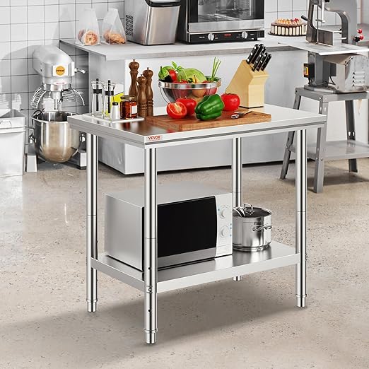 Vevor Stainless Steel 900x600x800 mm Commercial Kitchen Prep & Heavy Duty Metal Work Table with Adjustable Feet for Restaurant, Home and Hotel : Industrial & Scientific
