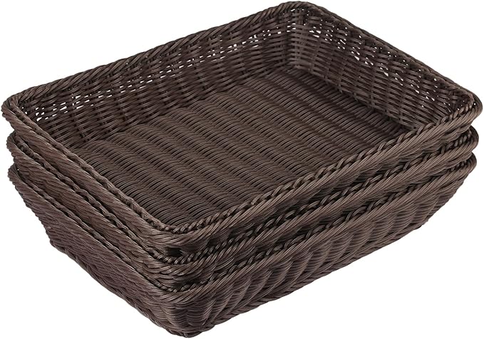 4 PCS 16x12 Inch Wicker Bread Basket, Woven Serving Basket, Tabletop Food Serving Basket for Restaurant, Bakery, Family Party, Hotel, Fruits, Vegetables and Snacks, Coffee