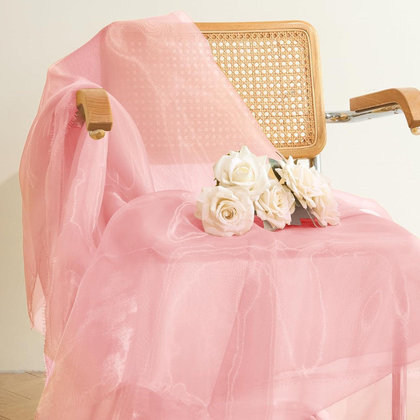 P Pothuiny Sheer Organza Fabric by The Yard, 10 Yards x 60 Inch Wide Bridal Light Pink Organza Tulle Fabric Roll Shiny Gauze Fashion Dress Sewing Craft for Wedding Party Decorations Backdrop