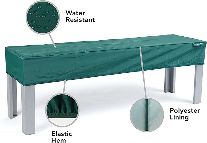 Covermates Classic Rectangular Table Top Cover – All-Weather Outdoor Table Protection, Water-Resistant Vinyl, Elastic Hem, Mesh Vents, Patio Furniture Cover, Rectangular 60W x 36D x 6H, Green