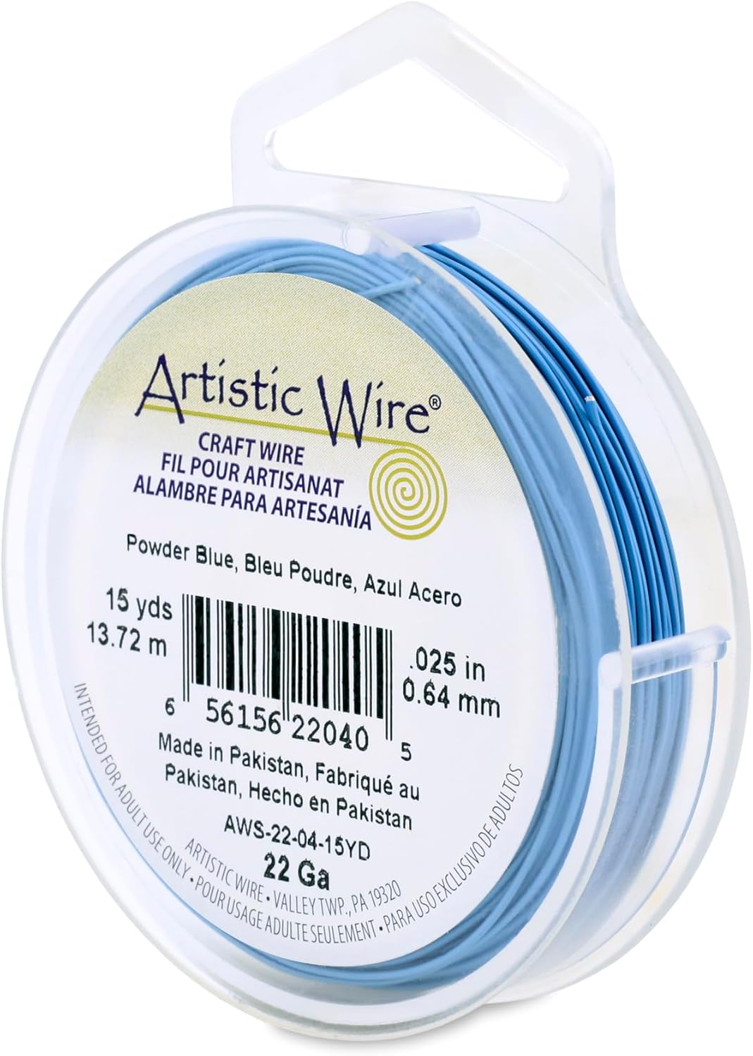 Artistic Wire, 22 Gauge Tarnish Resistant Colored Copper Craft Wire, Powder Blue, 15 yd