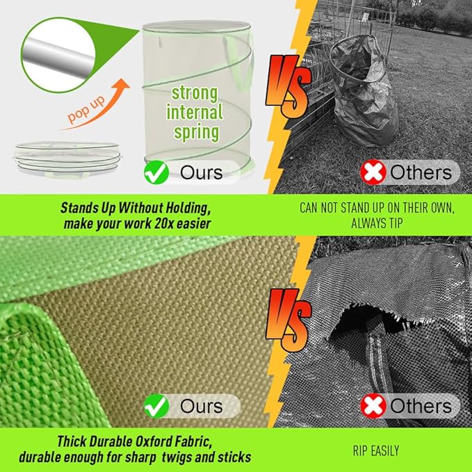Colwelt Collapsible Garden Bag 47Gallon, Collapsible Leaf Bags with Hard Bottom, Heavy Duty Yard Waste Bag Leaf Bin, Leaf Pop up Trash Can (come with Leaf Scoop, Garden Gloves)