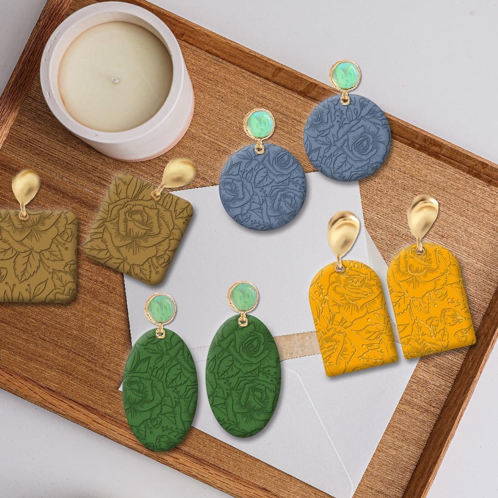 CHGCRAFT Polymer Clay Texture Sheets Rose Background Silicone Texture Stamp Sheets for Polymer Clay Texture Mat for Making Earrings Jewerly, Polymer Clay Earrings Tools, 5.5x5.5inch