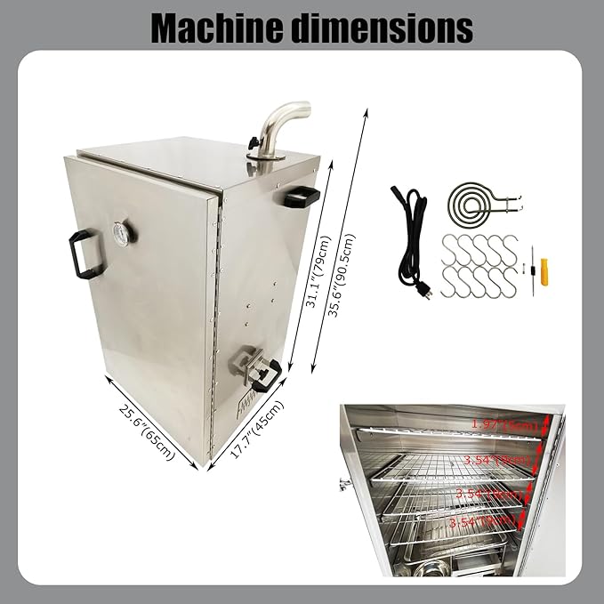 Electric BBQ Meat Smoker Commercial Vertical Digital Side Wood Chip Loader Grill Sausage Smoke Oven 5 Detachable Racks 110V 95-248℉