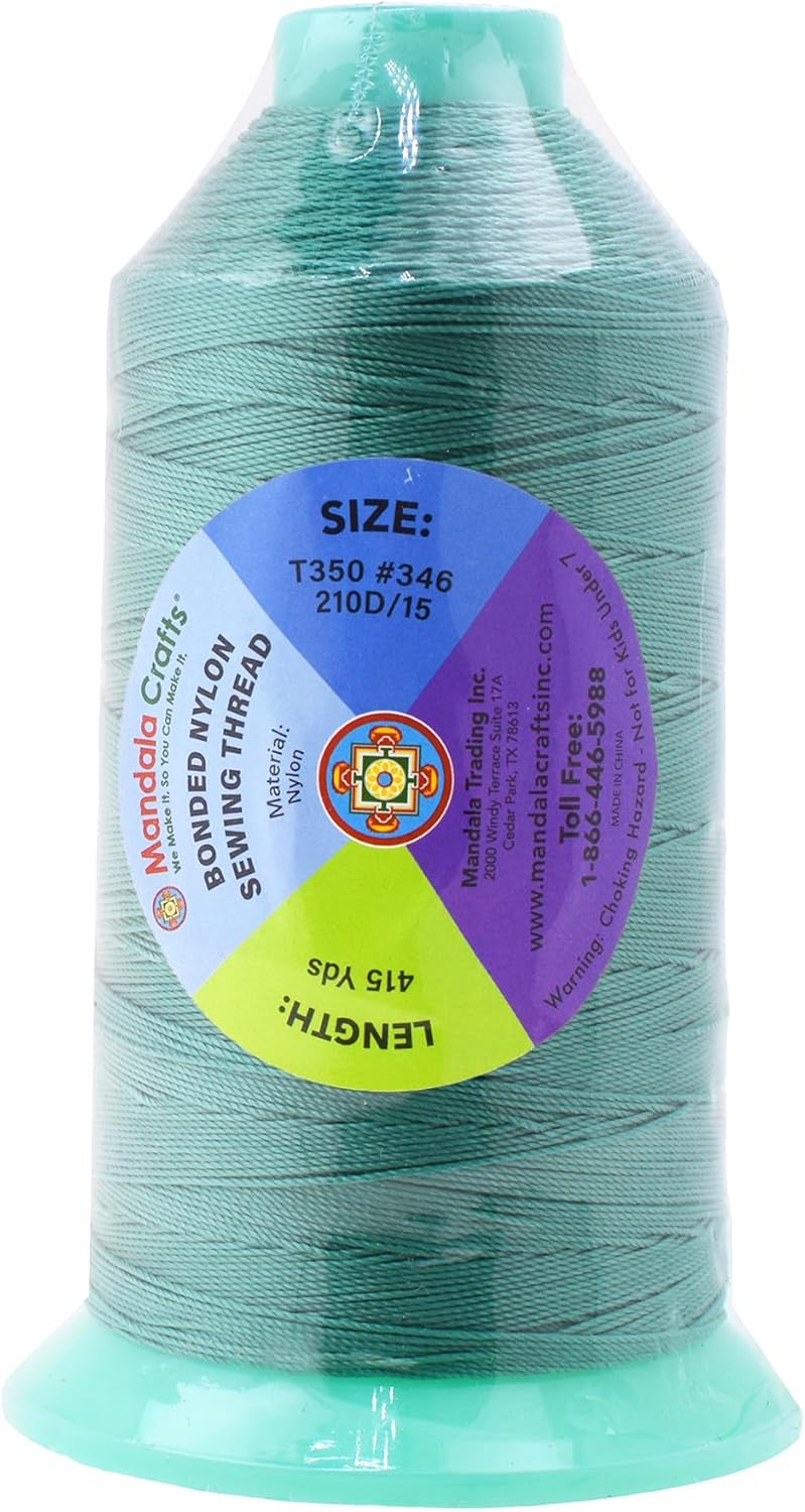 Mandala Crafts Bonded Nylon Thread Aquamarine Heavy Duty Sewing Threads - 415 YDs Size 346 210D T350 Tex 350 Thread for Leather Jeans Weaving Outdoor Marine Upholstery Threads