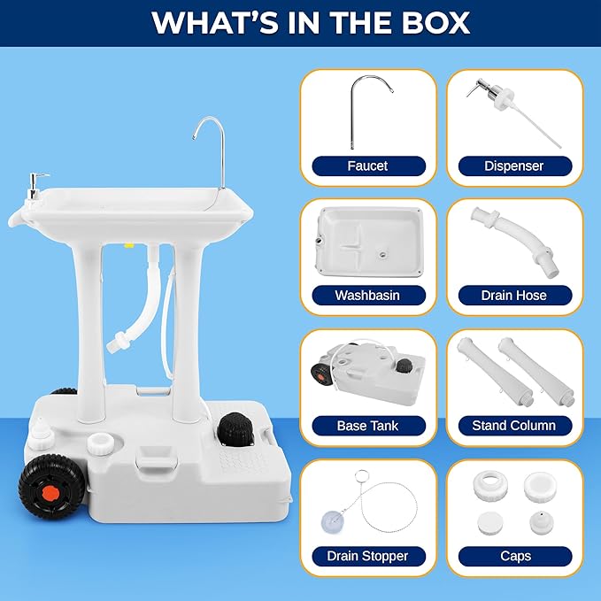 SereneLife Portable Hand Washing Station, 100+ Hand Washes, Hands-Free Foot Pump, Soap Dispenser, and Drain Hose, Ideal for Outdoor Events, Camping, Boating and Worksites