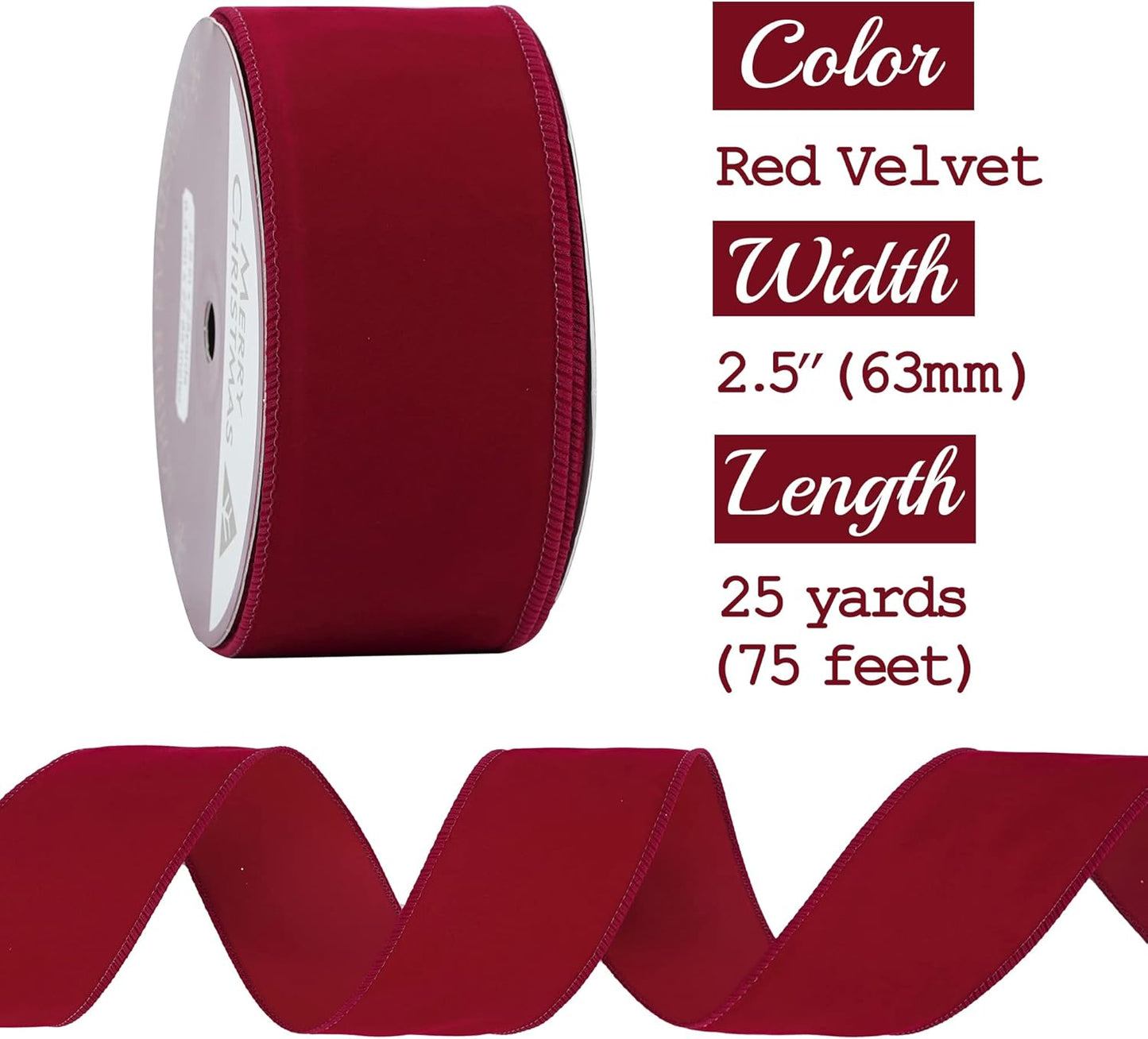 MEEDEE Red Velvet Ribbon - 2.5 Inch Wide, Wired, 25 Yards Spool - Velvet Christmas Ribbon for Tree, Wreaths, Bows