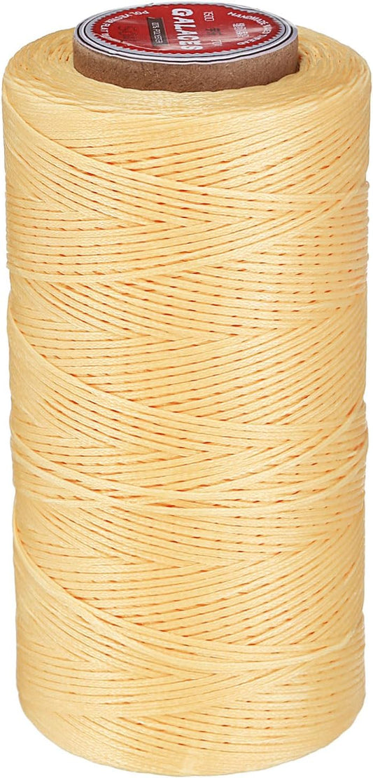 uxcell Flat Leather Sewing Waxed Thread, 270m / 295 Yards Polyester Wax String, 150D Wax Stitching Cord for Leather Crafts, Bookbinding, Bracelets Braided, Yellow Brown