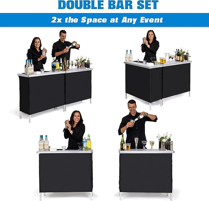 GoPong GoBar Portable Double Bar Table Set - Mobile Bartender Station for Events - Includes Carrying Case