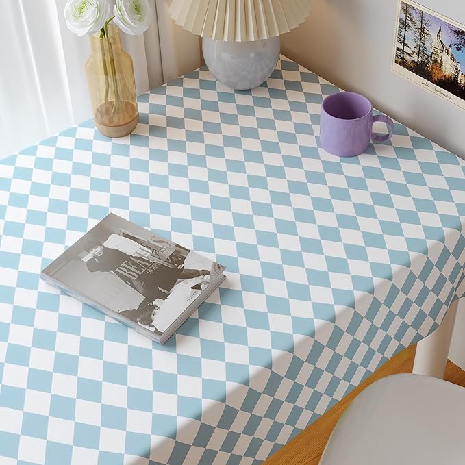 Rectangle Table Cloth,100% Waterproof Tablecloth Oil Proof Spill Proof Vinyl Table Cloth, Wipe Clean Plastic Table Cover for Dining, Camping, Indoor and Outdoor 54" x 84",Blue Checkered