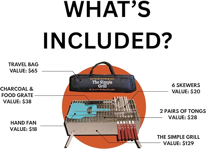 The Simple Grill | Stainlees Steel Foldable Charcoal Grill for BBQ | Camping Grill Mangal for Outdoor Cooking and Barbeque| SKEWERS AND ACCESSORIES INCLUDED