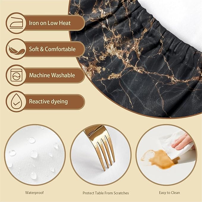 Rectangle Table Cloth Cover Waterproof Elastic Fitted Polyester Fitted Tablecloths for 6 Foot Tables for Indoor,Picnic, Camping, Outdoor （60" x 30"，Black Marble）