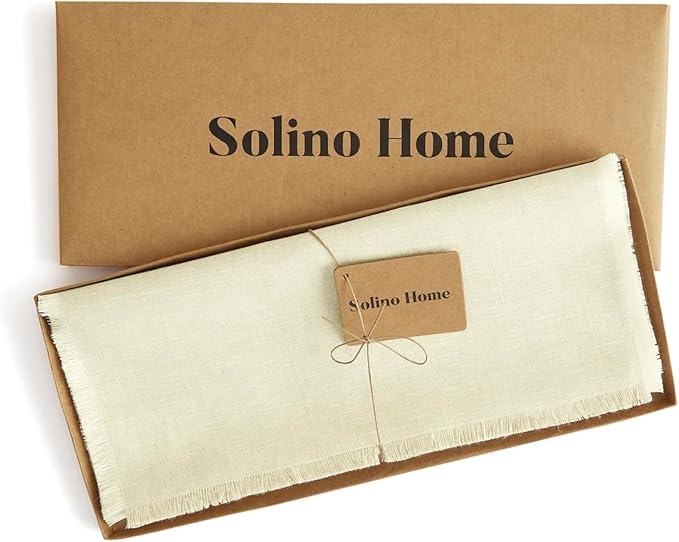 Solino Home Linen Creamy Ivory Table Runner 72 Inches Long - Fringe, 100% Pure Linen 14 x 72 Inch Table Runner for Spring, Easter
