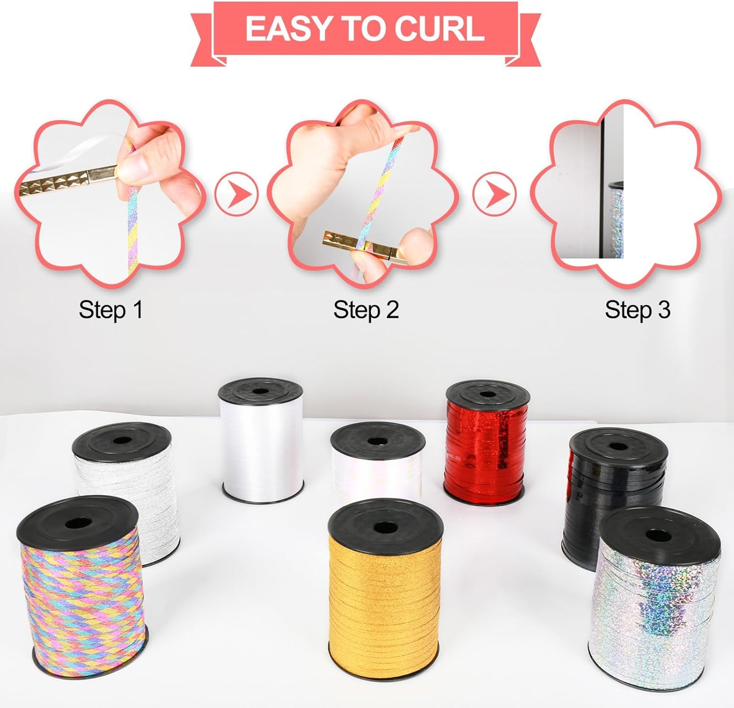 500 Yard Curling Ribbon, Rainbow Glitter Curly Ribbons for Gift Wrapping, Balloon String Ribbon, Thin Gift Wrap Ribbon for Valentine's Day Wedding Birthday Party Christmas Decorations