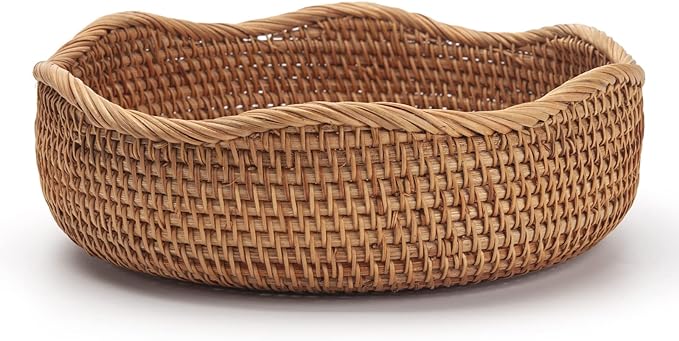 Rattan Bread Baskets Round Woven Fruit Bowls Key Holders Stackable for Storage, Snack, Fruit, Vegetable Natural Set of 3