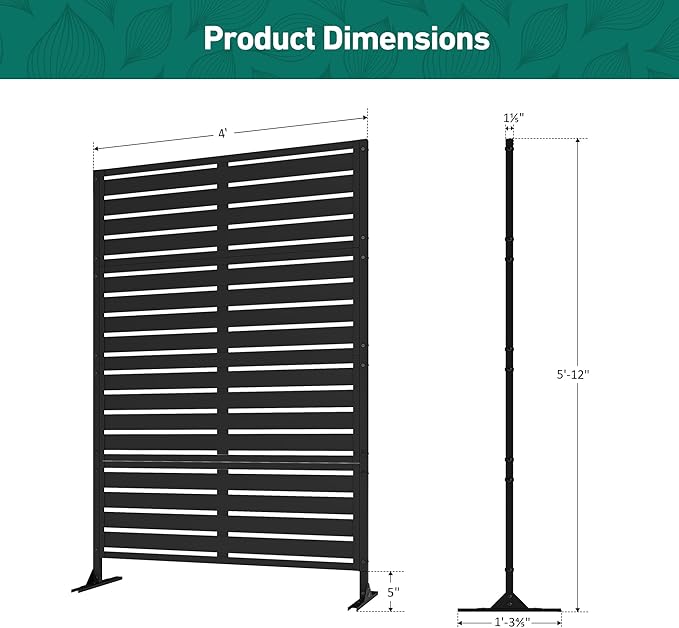 Modern Shade Metal Privacy Screen Outdoor 72" H x 48" W, Stable & Durable Privacy Fence Panels for Instant Privacy & Space Division, Freestanding Decorative Patio Screens for Outdoor, Black (2 Panel)