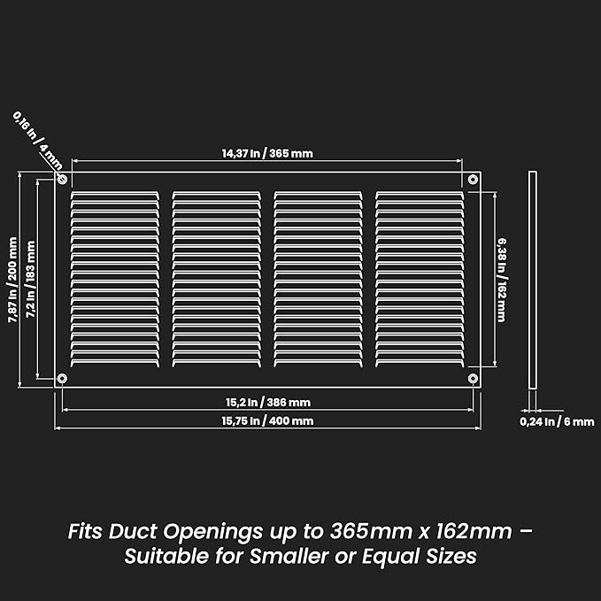 Repa Market Air Vent Cover 16x8 Inch (Outer Dimensions) Black Galvanized Steel Louvered Grill Cover with Mesh Screen/Wall or Ceiling Vent/HVAC Register for Indoor and Outdoor Ventilation