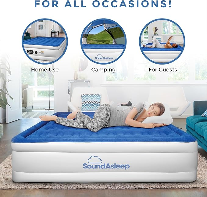 SoundAsleep Products Dream Series Luxury Air Mattress, ComfortCoil Technology, Built-in High Capacity Pump for Home, Camping- Double Height, Adjustable, Inflatable Blow Up, Portable (King Size)