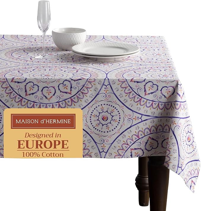 Maison d' Hermine Table Cloth Rectangle Table 100% Cotton 60 x 90 Inches Tablecloth Reusable Decorative Everyday Use for Dining Room, Farmhouse, Home, Party, Festive & Wedding Spring Summer - Mandala