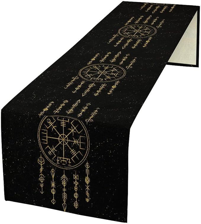 Viking Table Runner, Nordic Symbol Mysterious Aesthetic Table Runner for Kitchen Daily Dining Home Outdoor 13x60in