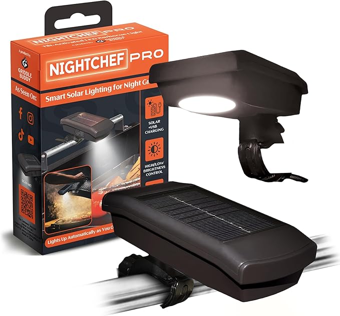 Night Chef Pro Smart Grill Light – Solar & USB Powered, Tilt Sensor, Magnetic Base & Universal Mount – Weatherproof Outdoor BBQ Light
